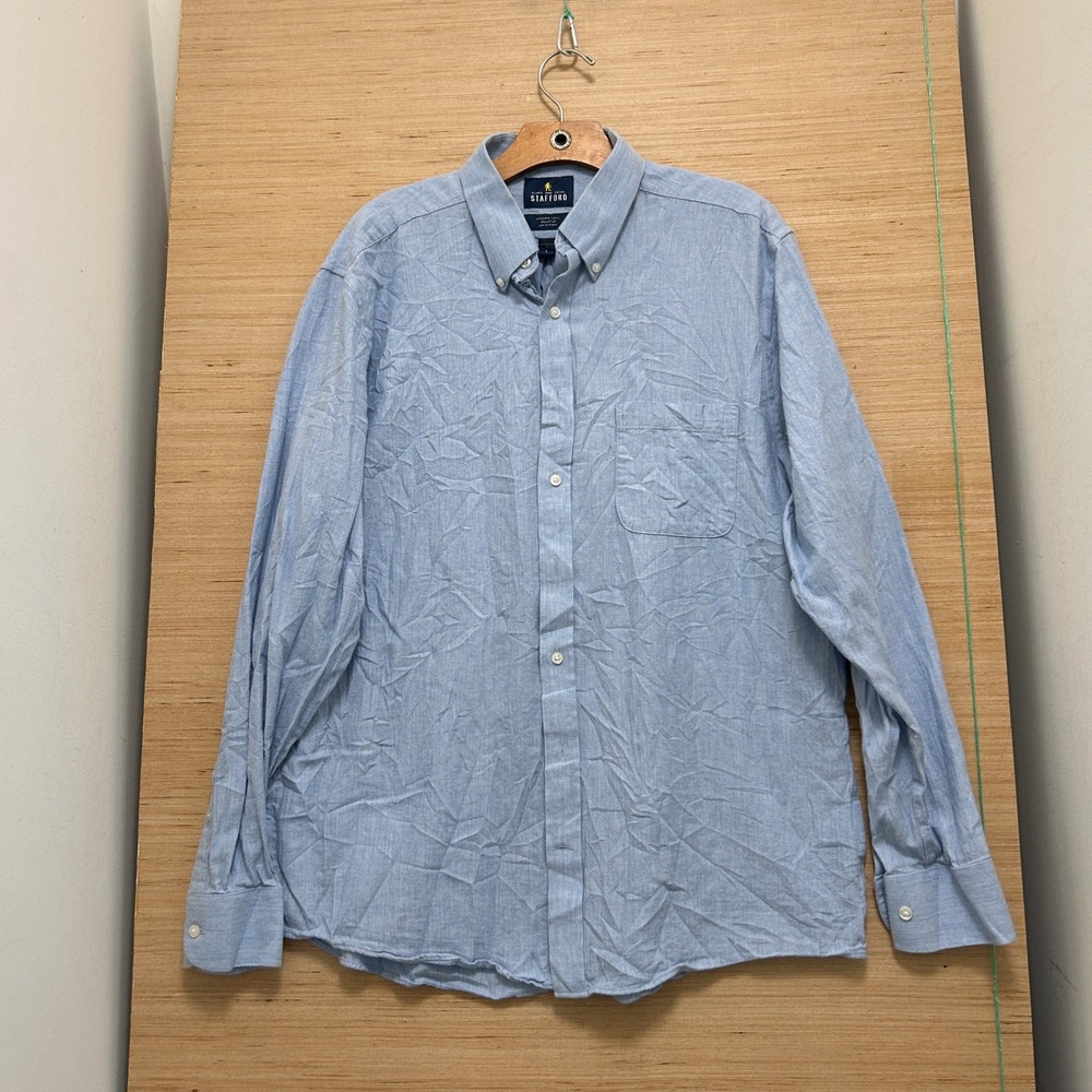 Stafford Mens Regular Fit Brushed Twill Button Down Shirt Blue Cotton Large